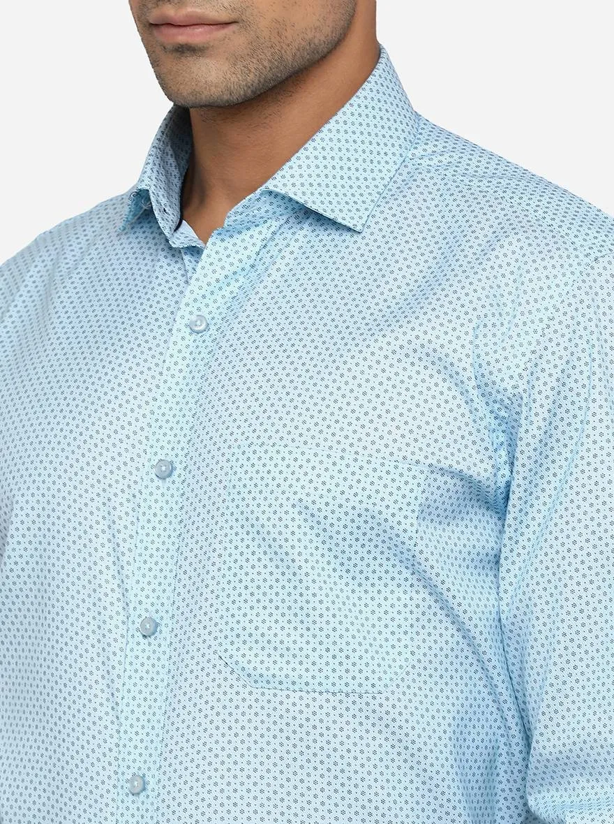 Mint Blue Printed Regular Fit Formal Shirt | Greenfibre