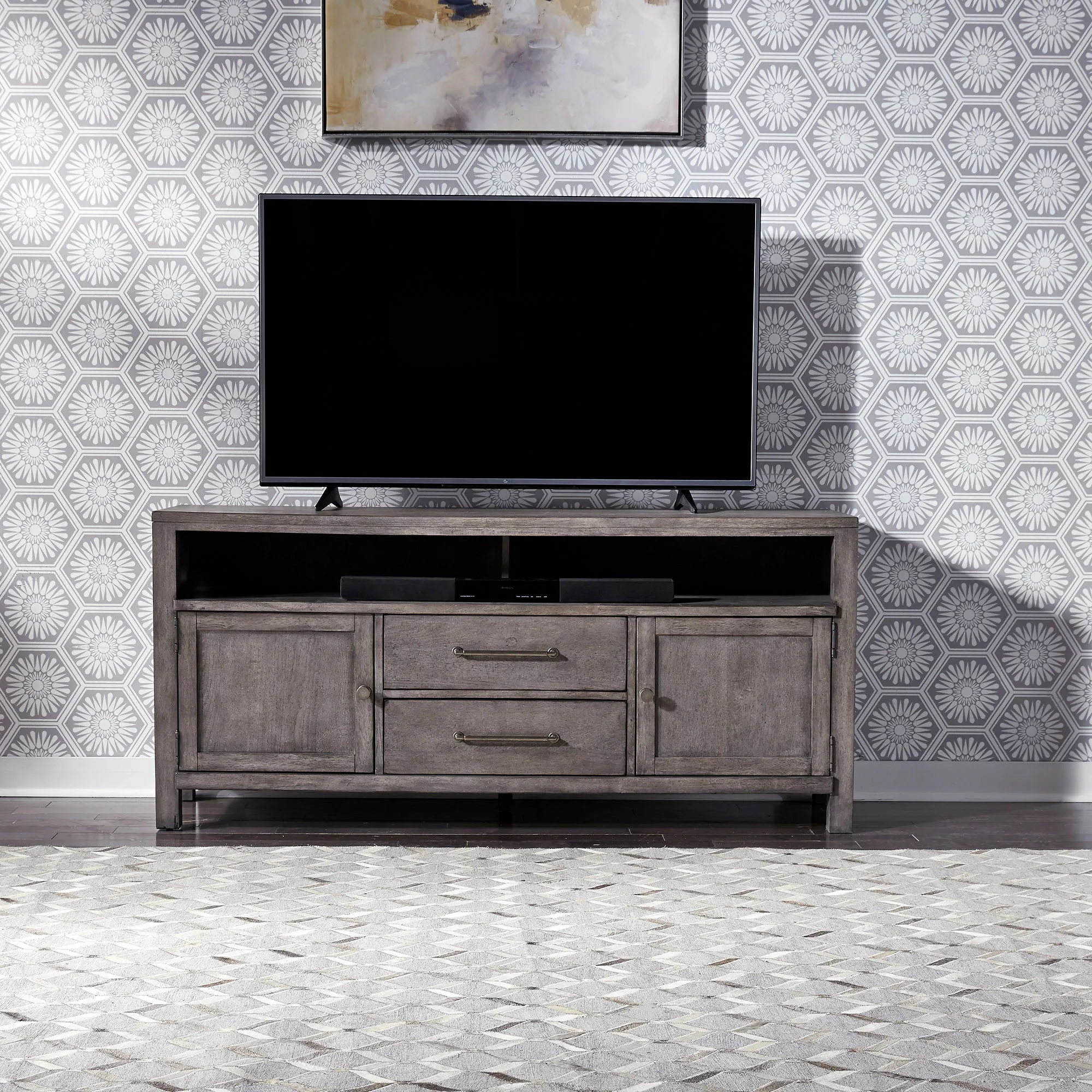 Modern Farmhouse - Entertainment Center With Piers - Dusty Charcoal