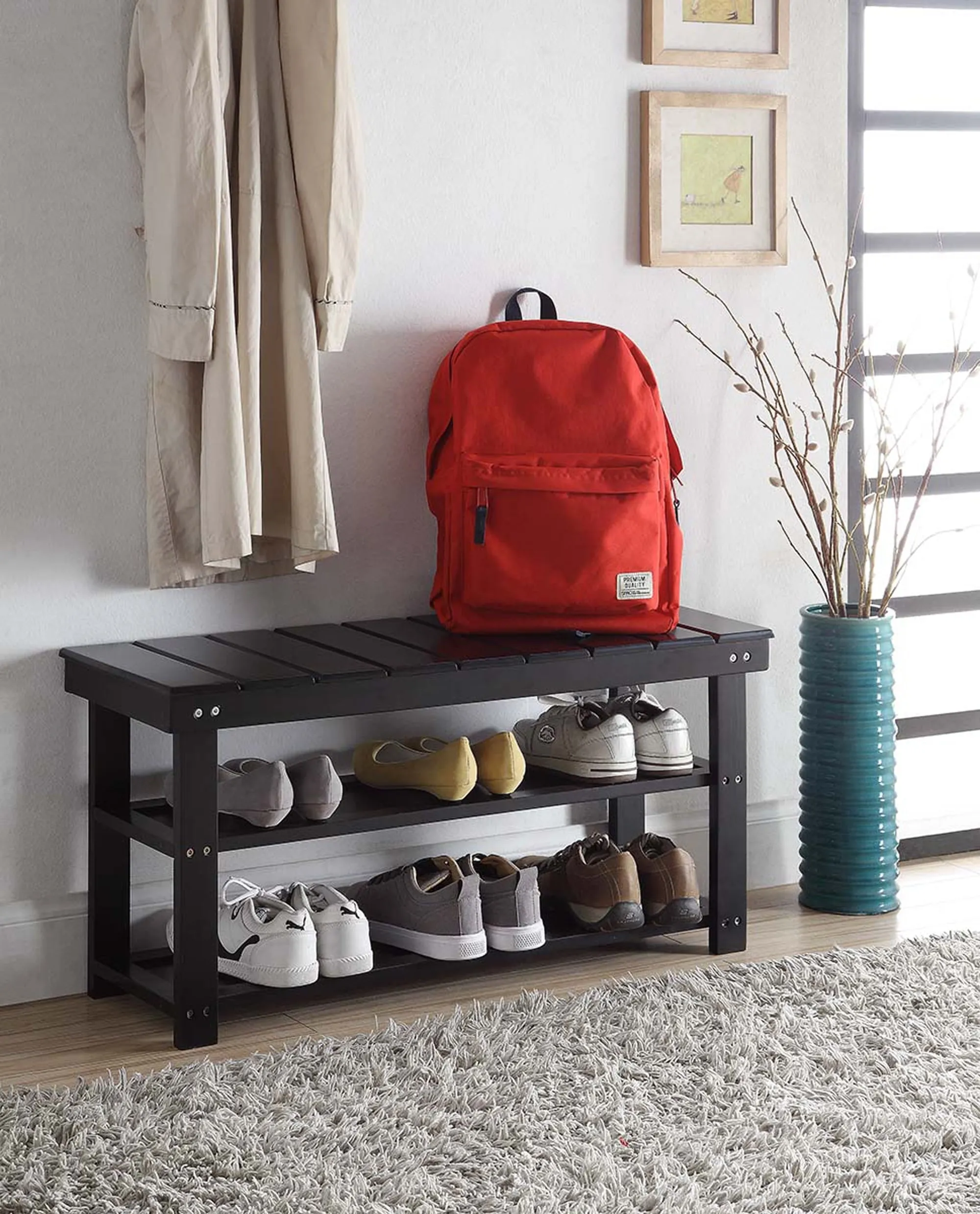 modern Oxford Utility Mudroom Bench, Black