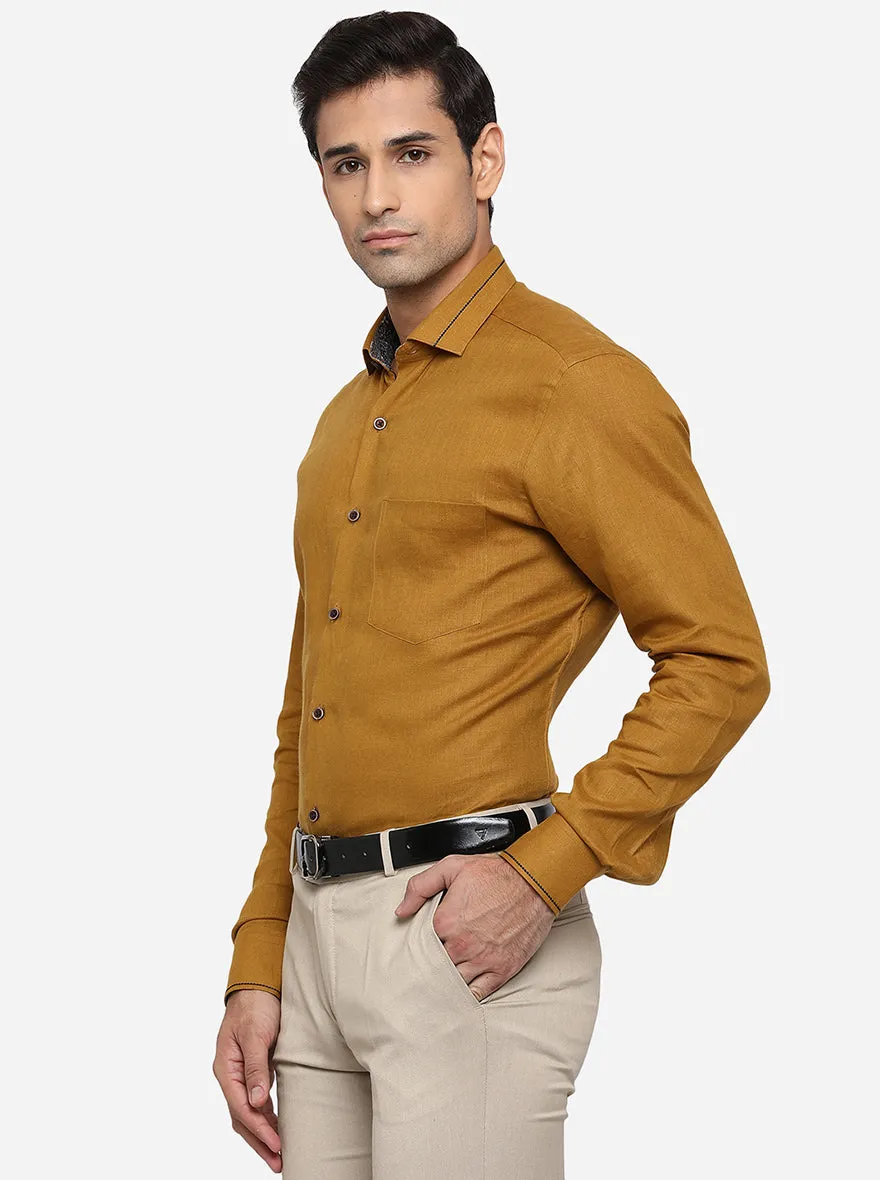 Mustard Yellow Solid Slim Fit Party Wear Shirt | JB Studio