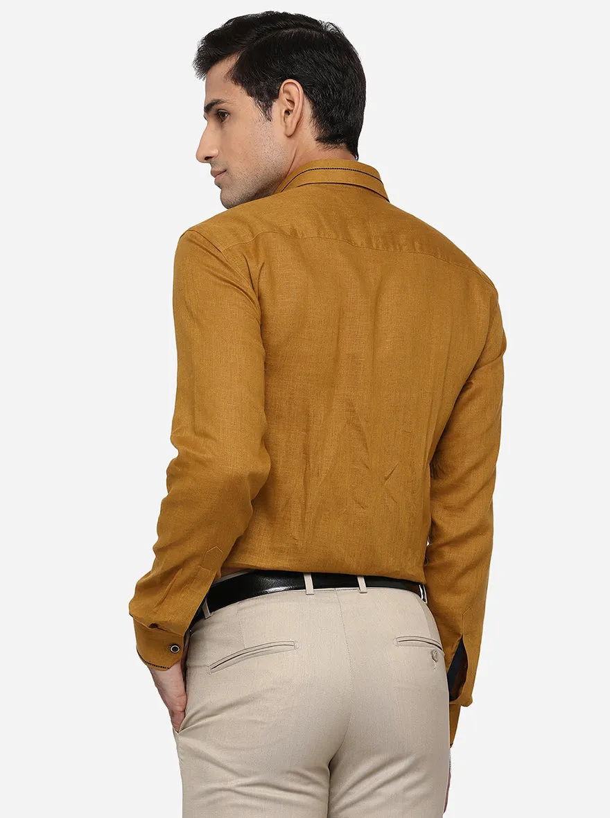 Mustard Yellow Solid Slim Fit Party Wear Shirt | JB Studio