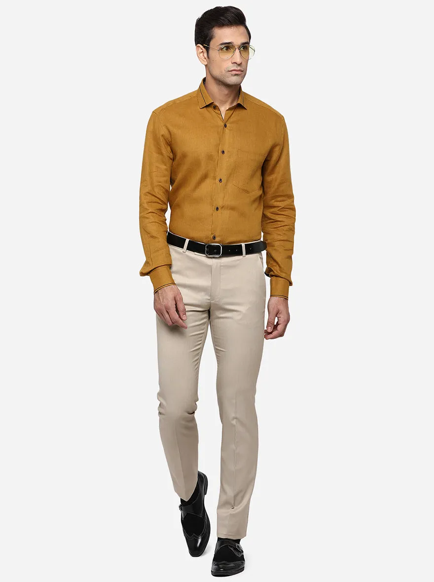 Mustard Yellow Solid Slim Fit Party Wear Shirt | JB Studio