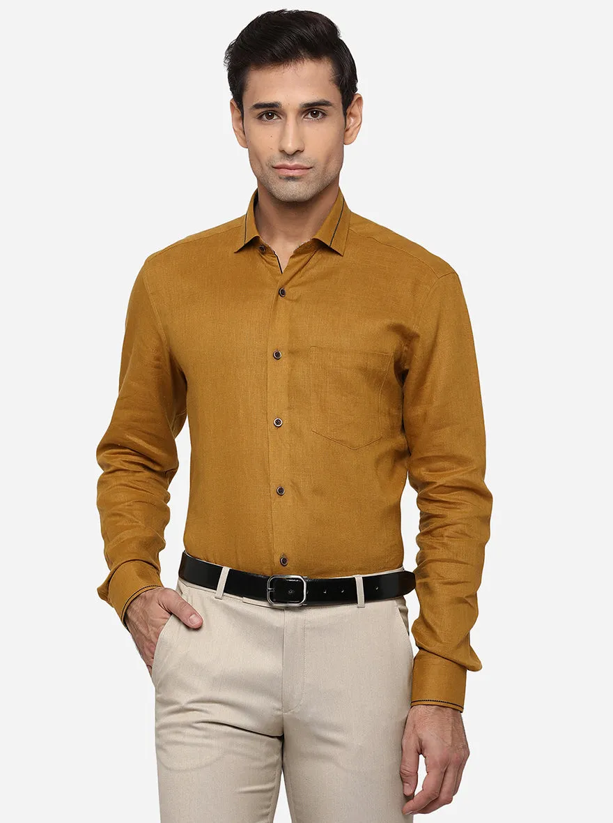 Mustard Yellow Solid Slim Fit Party Wear Shirt | JB Studio