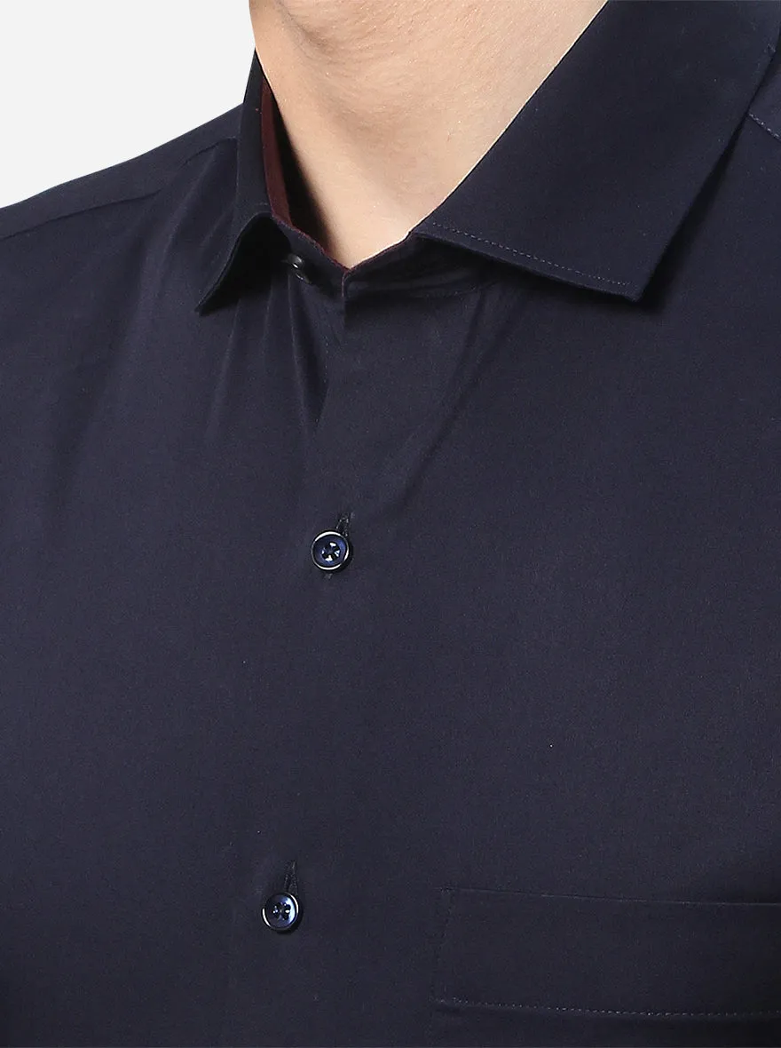 Navy Blue Solid Slim Fit Party Wear Shirt | Greenfibre