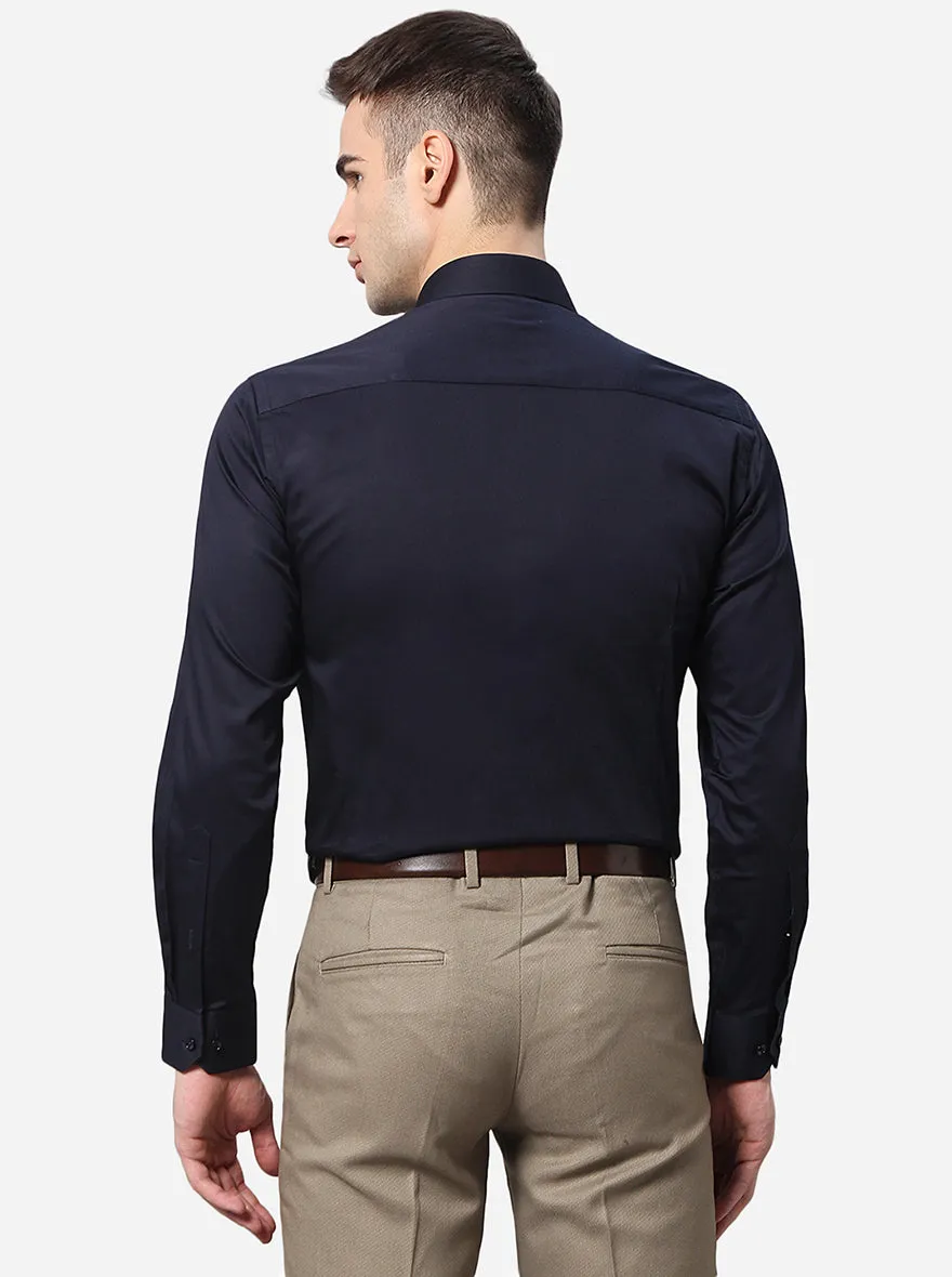 Navy Blue Solid Slim Fit Party Wear Shirt | Greenfibre