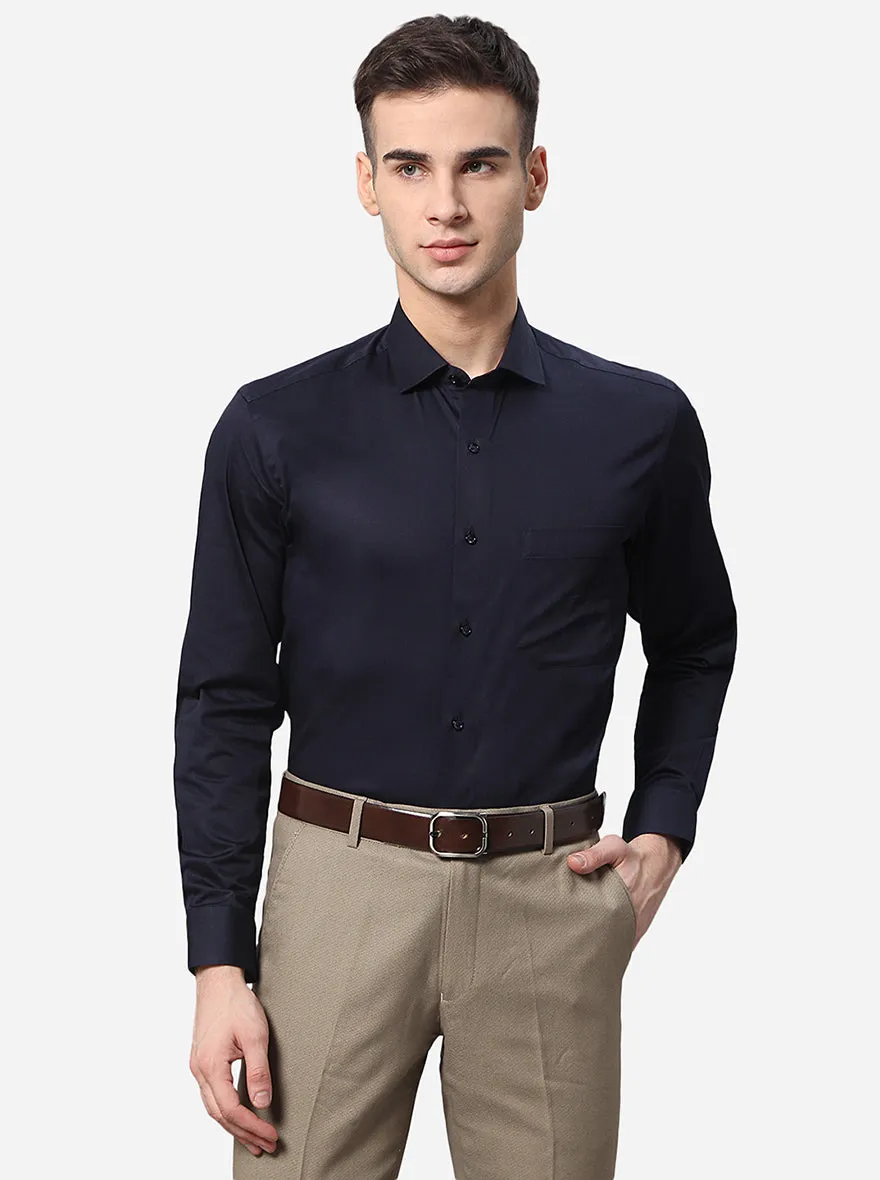 Navy Blue Solid Slim Fit Party Wear Shirt | Greenfibre