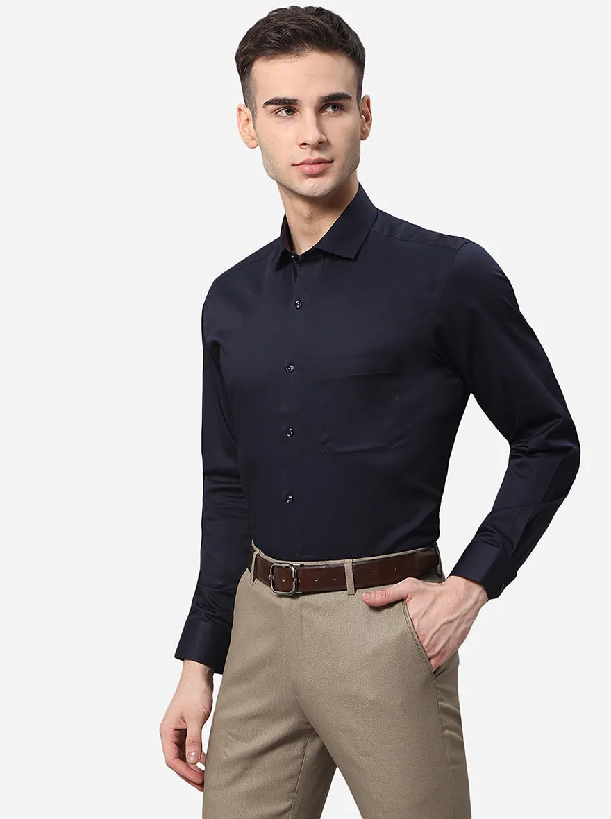 Navy Blue Solid Slim Fit Party Wear Shirt | Greenfibre