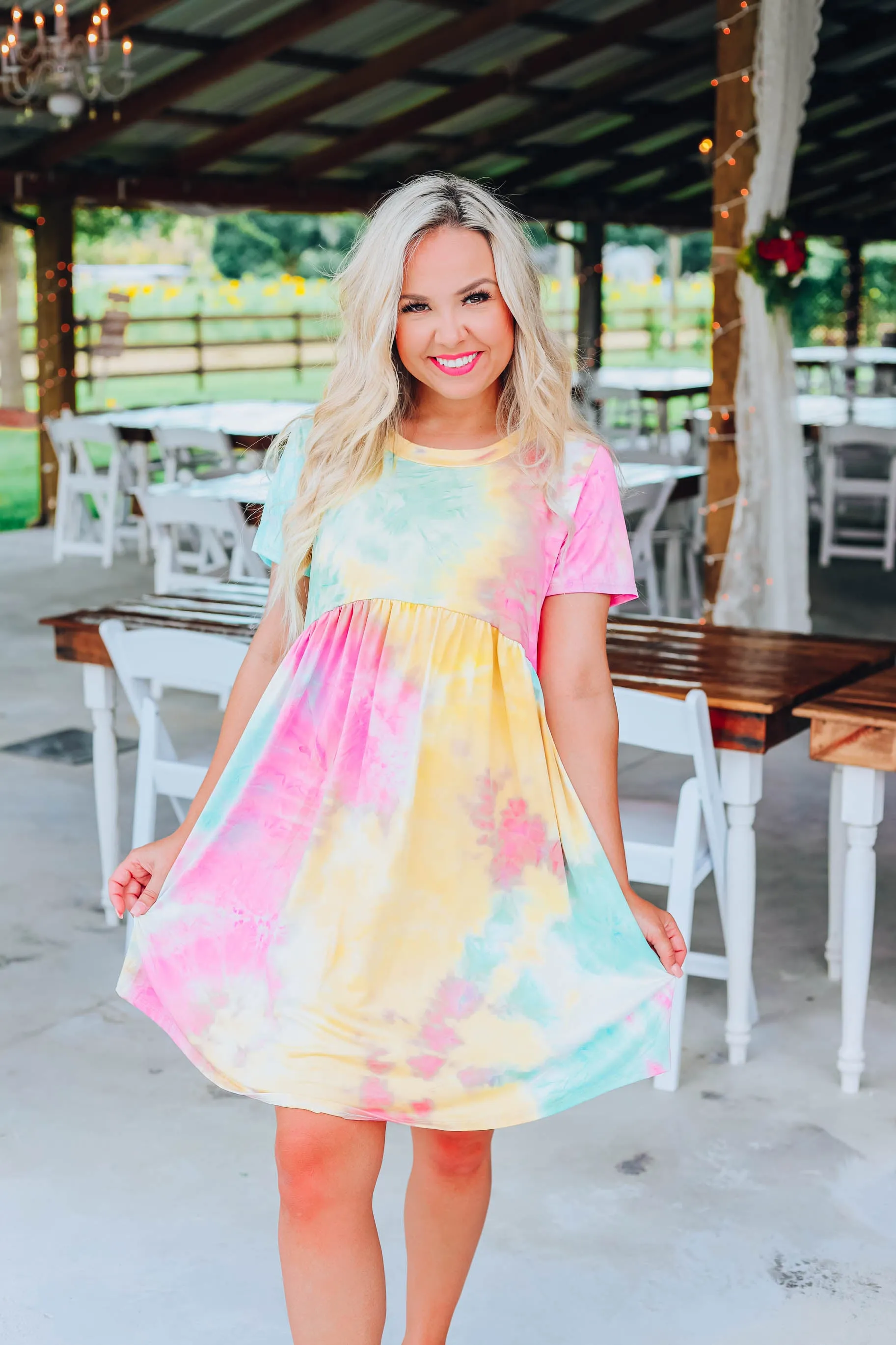 Neon Rainbow Baby Doll Dress S-3X