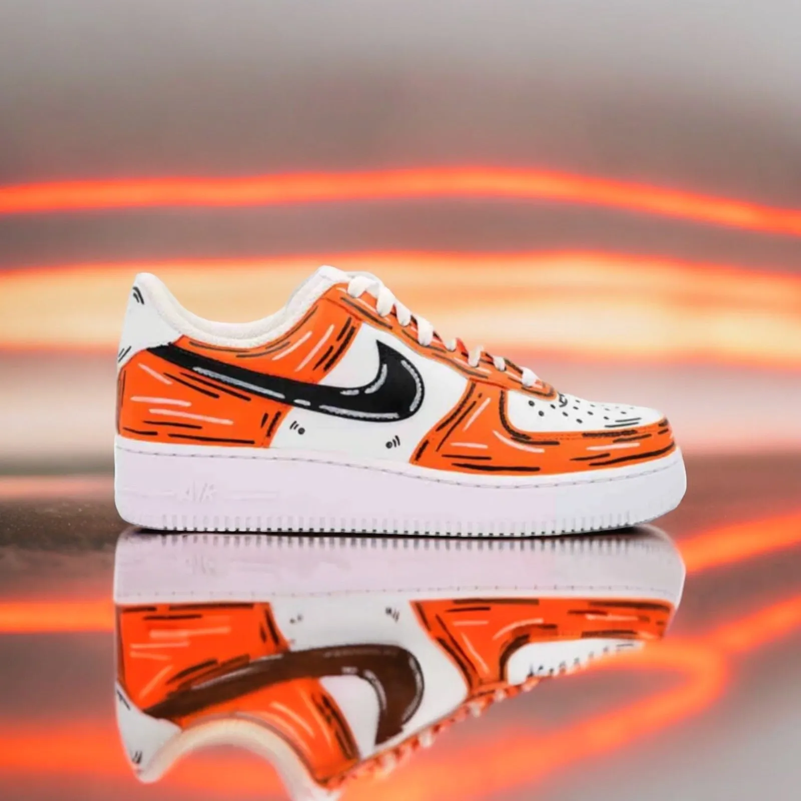 NIKE AIR FORCE 1 CUSTOM CARTOON WHITE ORANGE