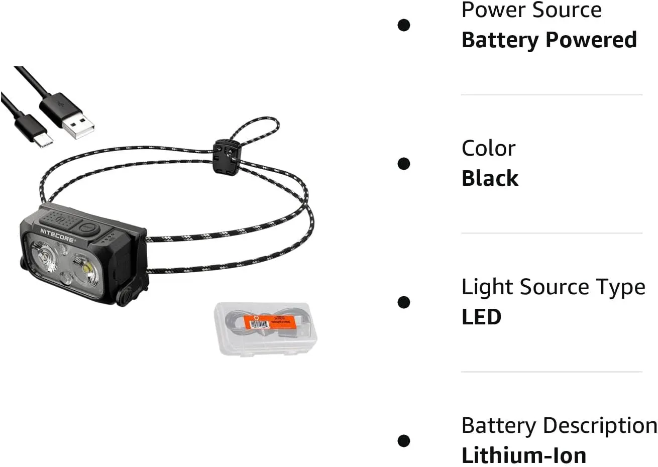 Nitecore NU25 400 UL Ultra Lightweight Headlamp, 400 Lumen USB-C Rechargeable with Lumentac Organizer for Back Packing, Camping and Running (Black)