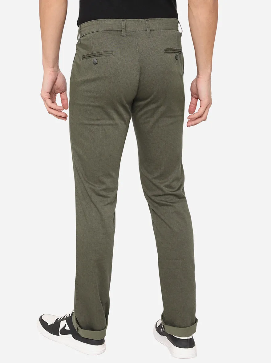 Olive Green Washed Slim Fit Casual Trouser | Greenfibre