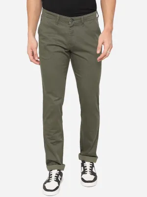 Olive Green Washed Slim Fit Casual Trouser | Greenfibre