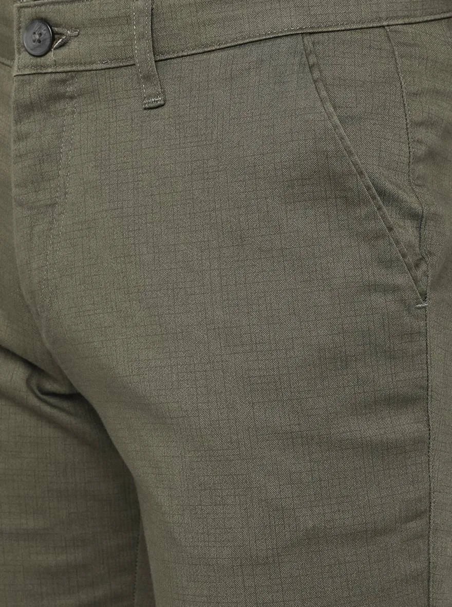 Olive Green Washed Slim Fit Casual Trouser | Greenfibre