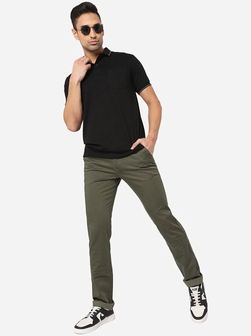 Olive Green Washed Slim Fit Casual Trouser | Greenfibre