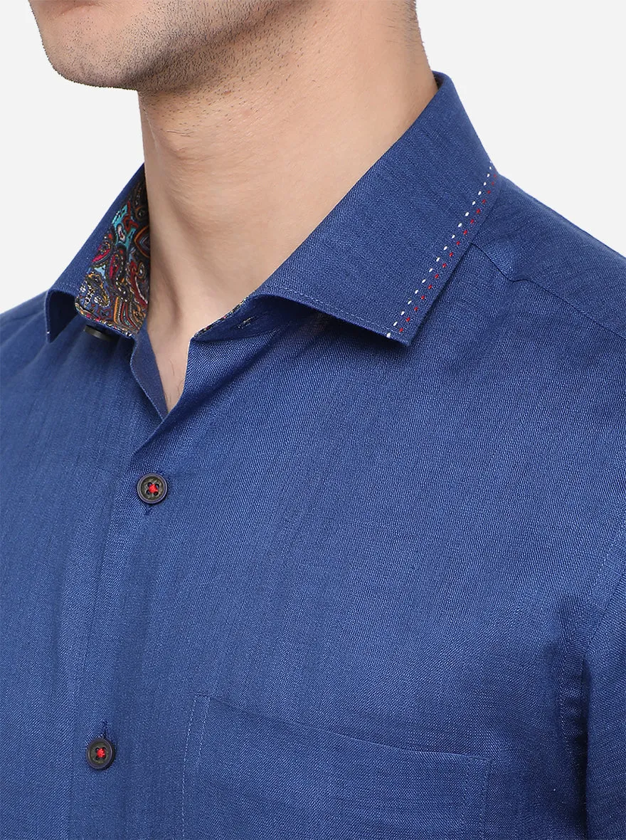 Parade Blue Solid Slim Fit Party Wear Shirt | JB Studio