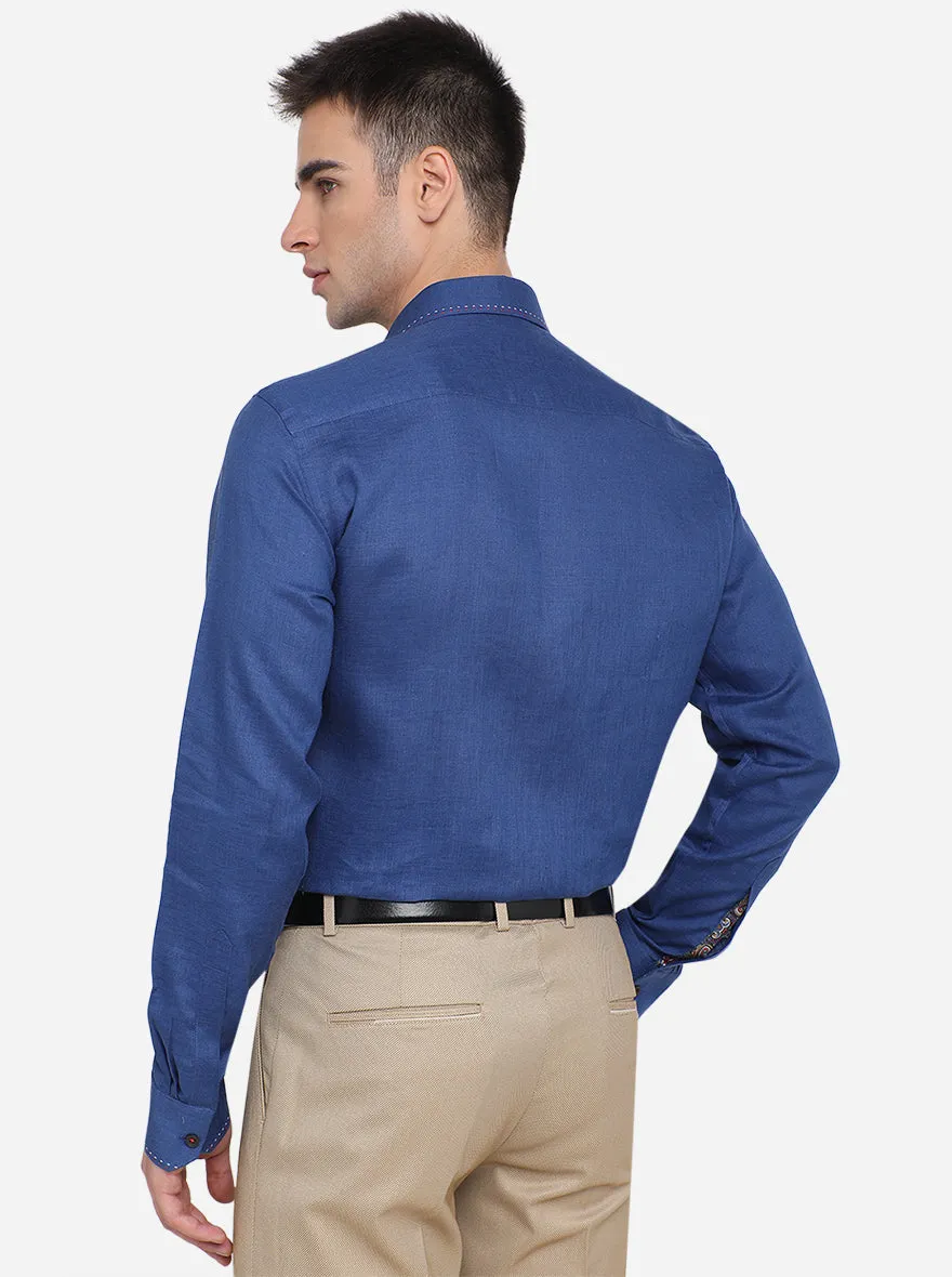 Parade Blue Solid Slim Fit Party Wear Shirt | JB Studio