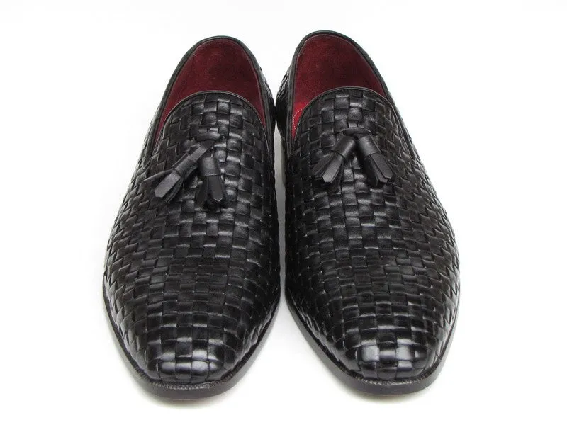 Paul Parkman Men's Tassel Black Woven Leather Loafer