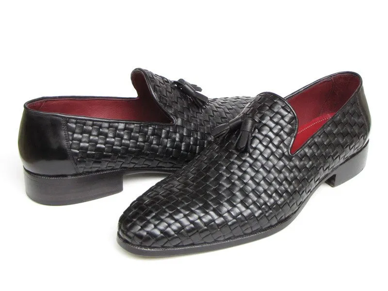 Paul Parkman Men's Tassel Black Woven Leather Loafer