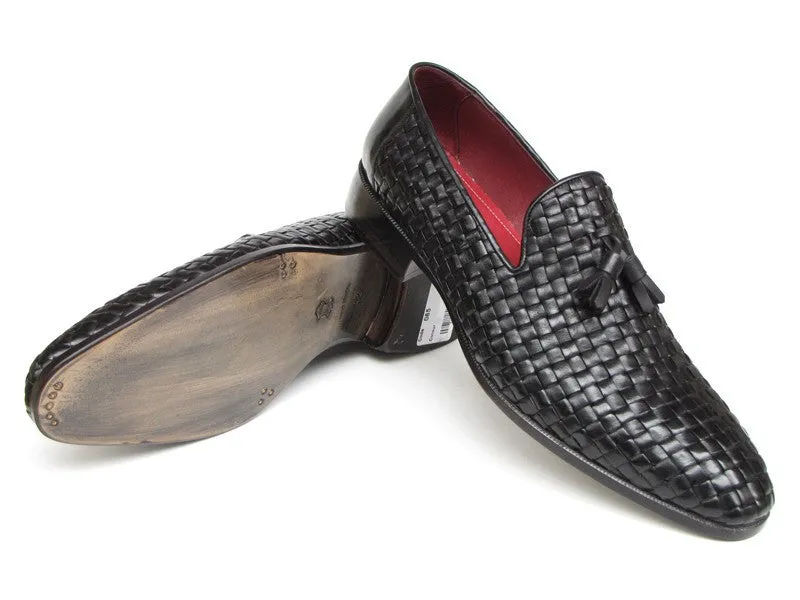 Paul Parkman Men's Tassel Black Woven Leather Loafer