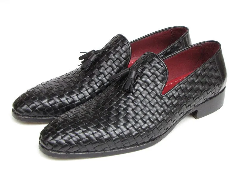 Paul Parkman Men's Tassel Black Woven Leather Loafer