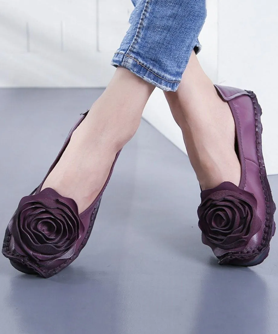 Purple Penny Loafers Cowhide Leather Soft Penny Loafers