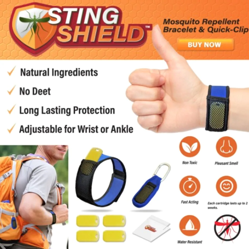 Sting Shield Mosquito Repellent Bracelet & Quick Clip (Blue)