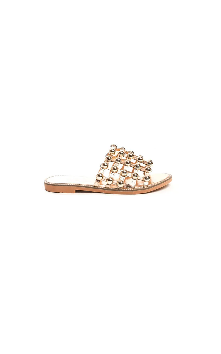 Studded Caged Open Toe Sliders