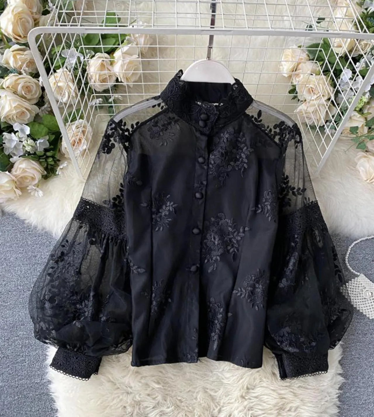 Stylish lace long sleeve tops   S30