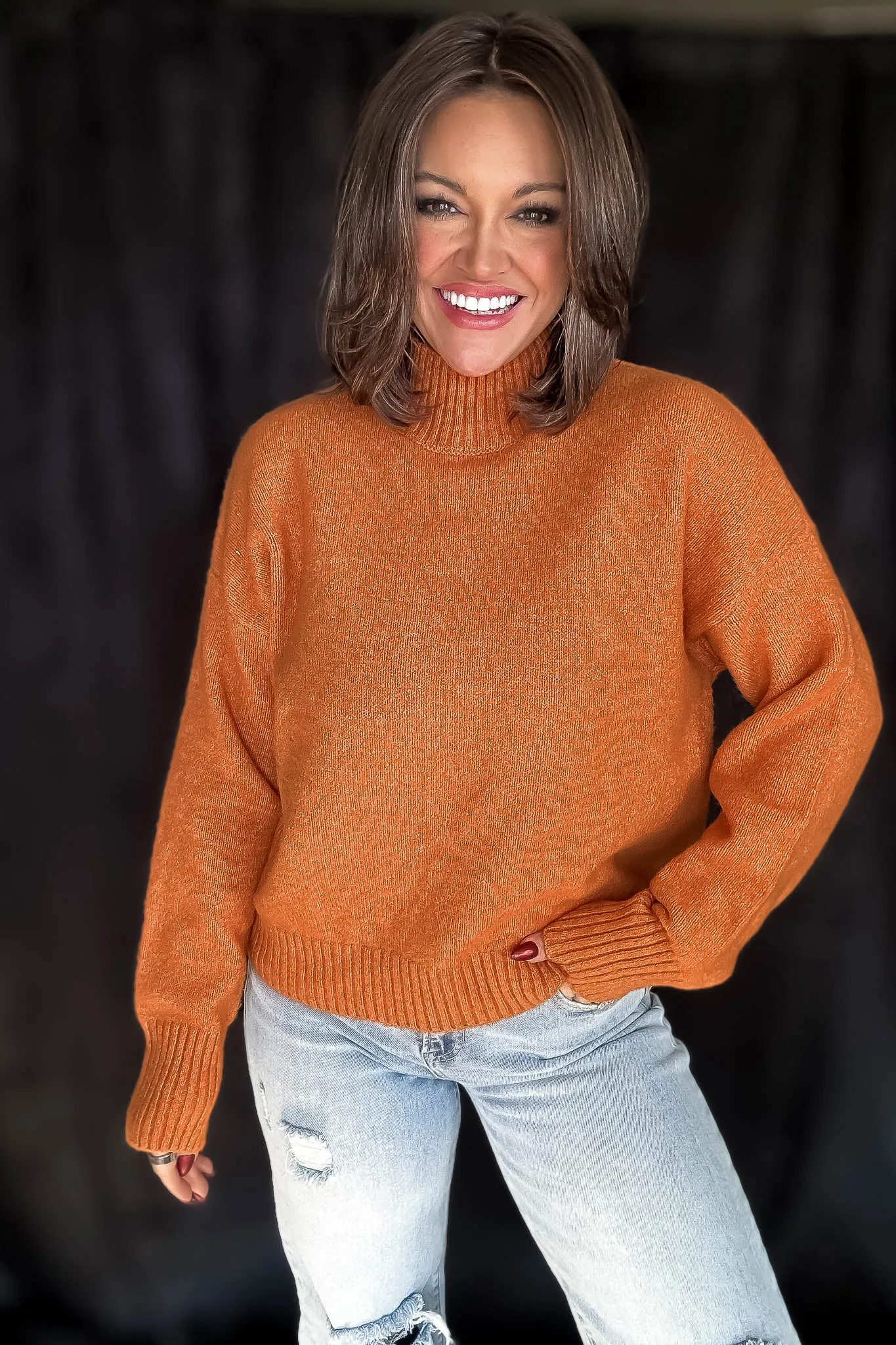 Super Stylish Orange High-Neck Sweater