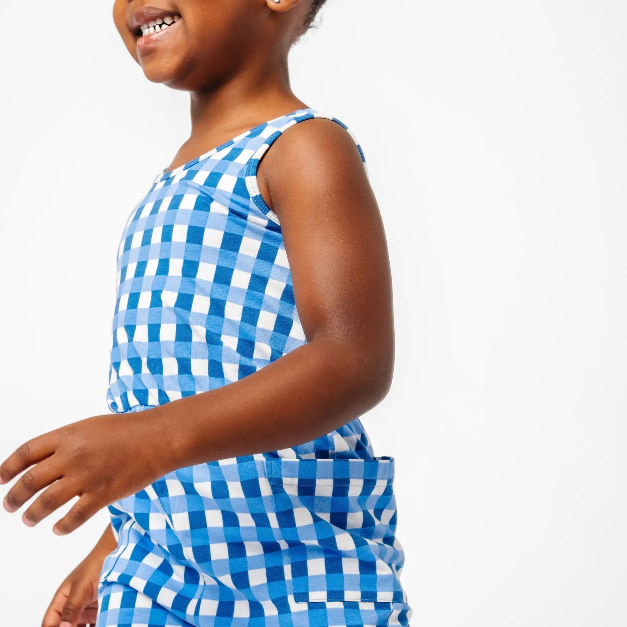 The Tank Shortie Jumpsuit in Blue Lattice