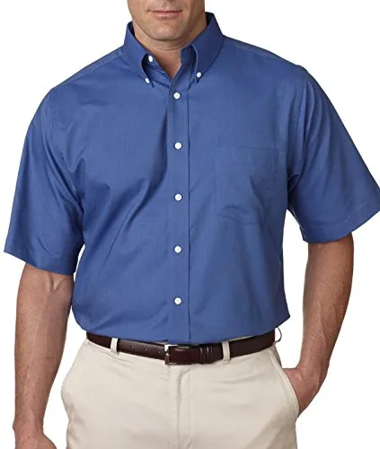 Ultraclub Mens Classic Wrinkle Free Short Sleeve Oxford French Blue Small