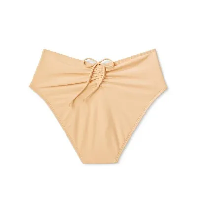 Women's Lurex Cinched Tie Back High Waist Medium Coverage Bikini Bottom - Shade